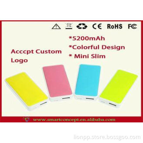 5200mah Dual USB Port lithium ion Power Bank With LED Light